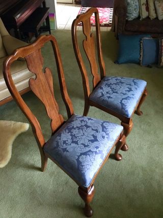 Thomasville Vtg Queen Anne Dining Side Chair Pair (2),  Upholstery Cleaned,