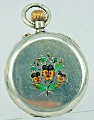 Swiss silver & enamel antique pocket watch with unusual square centre 5