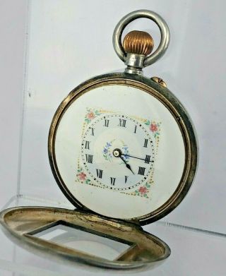 Swiss silver & enamel antique pocket watch with unusual square centre 7