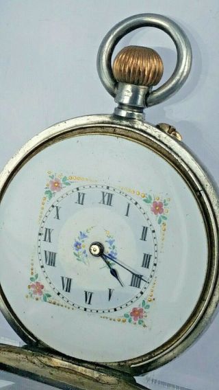Swiss silver & enamel antique pocket watch with unusual square centre 9