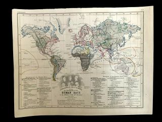 1850 Ethnographic Map Of The World Showing The Distribution Of The Human Race