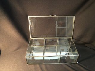 Vintage Glass Tabletop Display Case Shadow Box Glass & Brass Mirror Hinged Lid 2