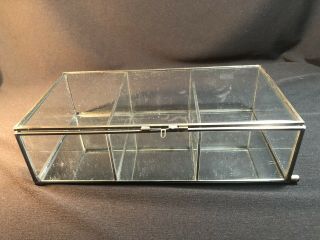 Vintage Glass Tabletop Display Case Shadow Box Glass & Brass Mirror Hinged Lid 4