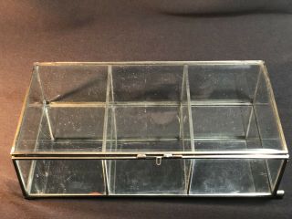 Vintage Glass Tabletop Display Case Shadow Box Glass & Brass Mirror Hinged Lid 5