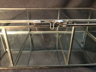 Vintage Glass Tabletop Display Case Shadow Box Glass & Brass Mirror Hinged Lid 6