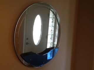 VINTAGE ART DECO 3 - D ROUND SILVER AND BLUE COBALT MIRROR RARE 1920 - 30 ' s era 4