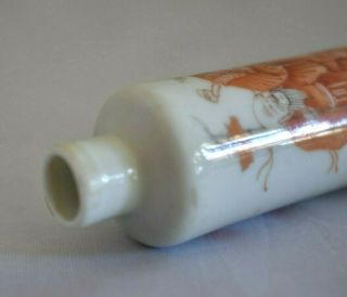 Antique Chinese Orange & White Hand Painted Scholar Wise Men Bats SNUFF BOTTLE 8