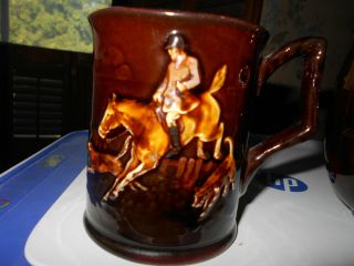 Antique Royal Doulton Kingsware Fox Hunt Pitcher& Mugs Rare Lovely raised Relief 11