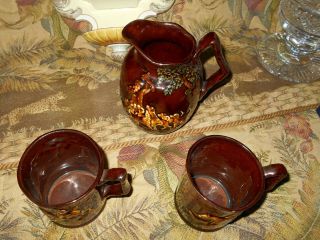 Antique Royal Doulton Kingsware Fox Hunt Pitcher& Mugs Rare Lovely raised Relief 5