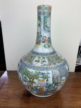 Large Antique Chinese Famille Verte Bottle Vase
