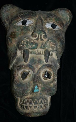 Orig $1099 Wow Pre Columbian Aztec Mask Inset Stones 16in Prov