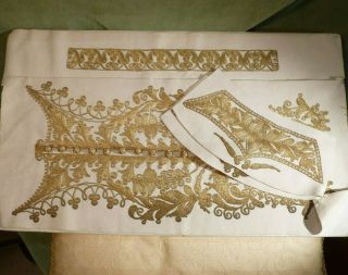 Hand Embroidery Gilt Metal Gold Collar,  Cuff And Apron On Fabric Ceremonial Use
