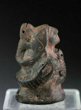 Sc Rare Tairona Pottery Figure Of Female Deity W.  Reptiles