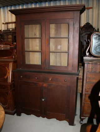 1880’s Antique Walnut 2 Piece Step Back Kitchen Cabinet - All