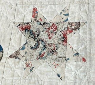 Early c 1830 - 40s Star Quilt Antique Swags Tassel 60 STARs Brillant Blue 11
