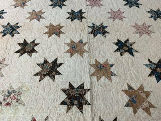 Early c 1830 - 40s Star Quilt Antique Swags Tassel 60 STARs Brillant Blue 12