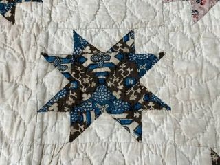 Early c 1830 - 40s Star Quilt Antique Swags Tassel 60 STARs Brillant Blue 2