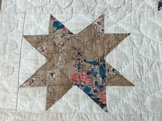 Early c 1830 - 40s Star Quilt Antique Swags Tassel 60 STARs Brillant Blue 4