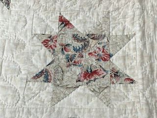 Early c 1830 - 40s Star Quilt Antique Swags Tassel 60 STARs Brillant Blue 8