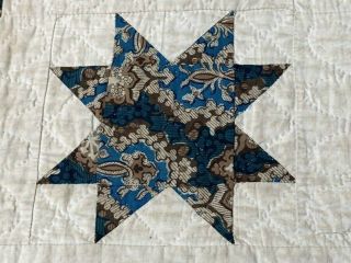 Early c 1830 - 40s Star Quilt Antique Swags Tassel 60 STARs Brillant Blue 9