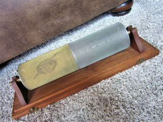 Antique Brass Wood Plank Corp Dandy Roll Paper Maker Advertising Holder Stand