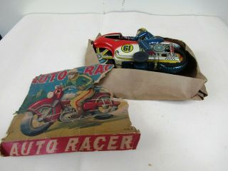 Vintage 1960 Japan Tn Nomura Tin Toy Motorcycle Box Friction Auto Racer Rare F 3