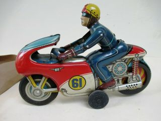 Vintage 1960 Japan Tn Nomura Tin Toy Motorcycle Box Friction Auto Racer Rare F 4