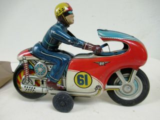 Vintage 1960 Japan Tn Nomura Tin Toy Motorcycle Box Friction Auto Racer Rare F 5