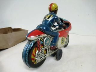 Vintage 1960 Japan Tn Nomura Tin Toy Motorcycle Box Friction Auto Racer Rare F 7