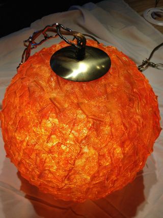 Vintage Retro Orange Crush Lucite Spaghetti Hanging Globe Lamp Stunning