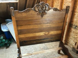 Antique Victorian Solid Oak Twin size Bed with wood side rails 2