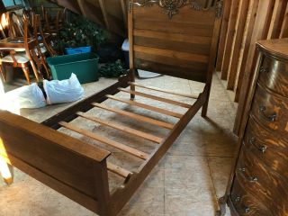 Antique Victorian Solid Oak Twin size Bed with wood side rails 4