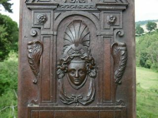 STUNNING 19thc GOTHIC MAHOGANY PANEL CARVED WITH MALE DARK ANGEL & FEMALE HEAD 2