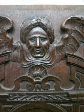 STUNNING 19thc GOTHIC MAHOGANY PANEL CARVED WITH MALE DARK ANGEL & FEMALE HEAD 5