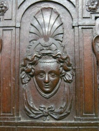 STUNNING 19thc GOTHIC MAHOGANY PANEL CARVED WITH MALE DARK ANGEL & FEMALE HEAD 6