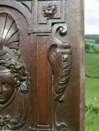 STUNNING 19thc GOTHIC MAHOGANY PANEL CARVED WITH MALE DARK ANGEL & FEMALE HEAD 7