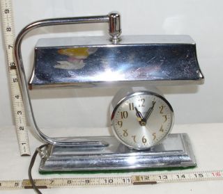 Art Deco Chrome Session Clock Desk Table Lamp 1930s