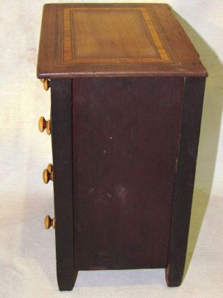 Antique miniature folk art inlaid chest of drawers 1890 - 1910 5