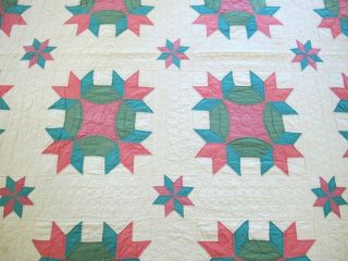 QUEEN Vintage Hand Sewn Densely Quilted All Cotton HANDS ALL AROUND Quilt,  Good 5
