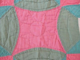 QUEEN Vintage Hand Sewn Densely Quilted All Cotton HANDS ALL AROUND Quilt,  Good 7