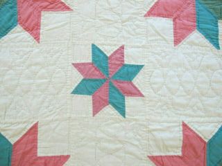 QUEEN Vintage Hand Sewn Densely Quilted All Cotton HANDS ALL AROUND Quilt,  Good 8