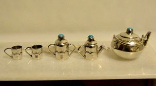 Miniature Sterling Silver Tea Set Dollhouse 1:12 Artist Elizabeth Whitman 4