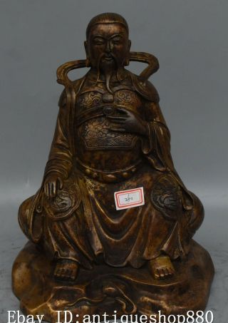 10 " Old China Bronze Gilt Dragon Robe Xuan Wu Dadi Emperor Immotal God Statue