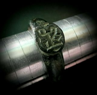 Ancient Roman Bronze Large Seal Ring Emperors Monogram - 1st To 3rd Century A.  D