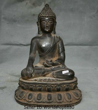 13.  6 " Antique Tibet Buddhism Bronze Sakyamuni Amitabha Buddha Bowl Lotus Statue