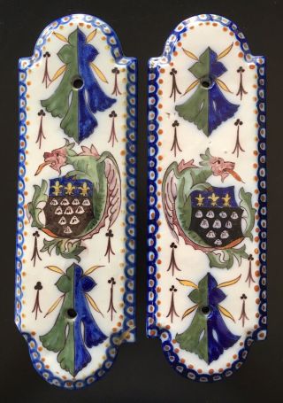 2 Antique French Faience ' Mont St.  Michel ' - Door Push Plates 3