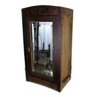 Hand Carved Oak Kitchen Apothecary Bathroom Wall Cabinet Ornate Beveled Glass