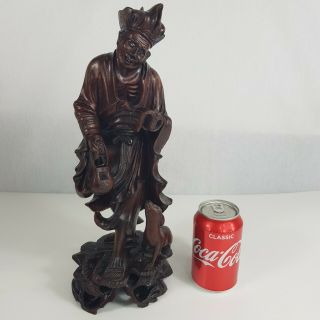 Well Carved Antique Chinese Wood Figure Of A Man / Sage / Immortal With Dog 36cm