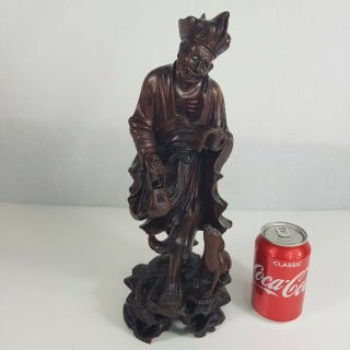 Well Carved Antique Chinese Wood Figure Of A Man / Sage / Immortal With Dog 36cm 2