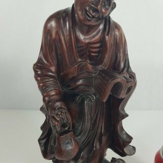 Well Carved Antique Chinese Wood Figure Of A Man / Sage / Immortal With Dog 36cm 4